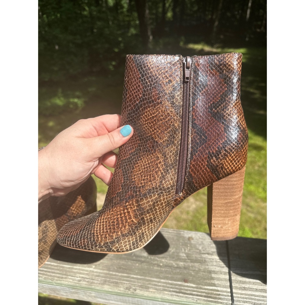 Zigisoho Annalise Brown Snakeskin Print Ankle Boots Block Heel Womens 10 - Picture 3 of 9